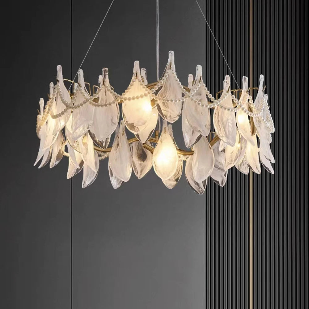 lustre créatif en verre dépoli avec perles suspendu moderne - vue 4 sur 10