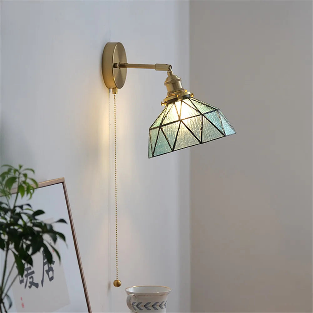 applique murale led style nordique abat-jour en verre et cuivre avec interrupteur - vue 6 sur 9