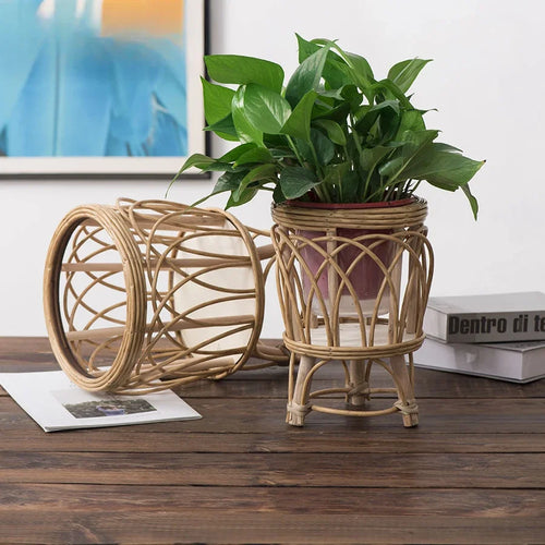 pot de fleurs en rotin support créatif en bambou - vue 2 sur 7