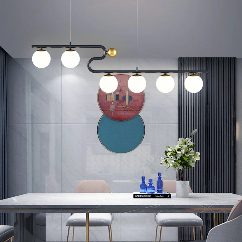 lustre moderne sandyha led avec bande longue et boule de verre - vue 4 sur 12