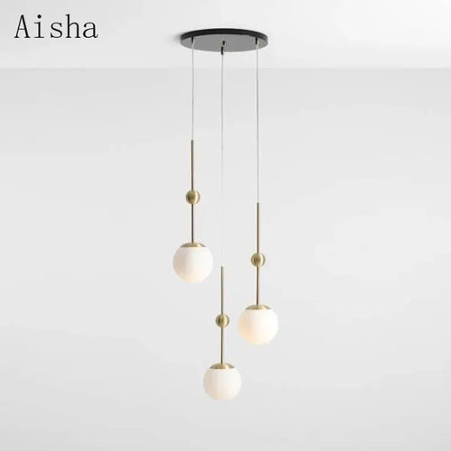 lustre en verre doré design créatif trois têtes éclairage moderne