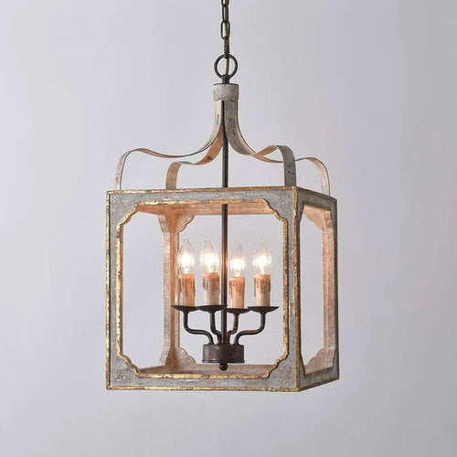 lustre rétro en bois massif style rural français américain - vue 2 sur 6