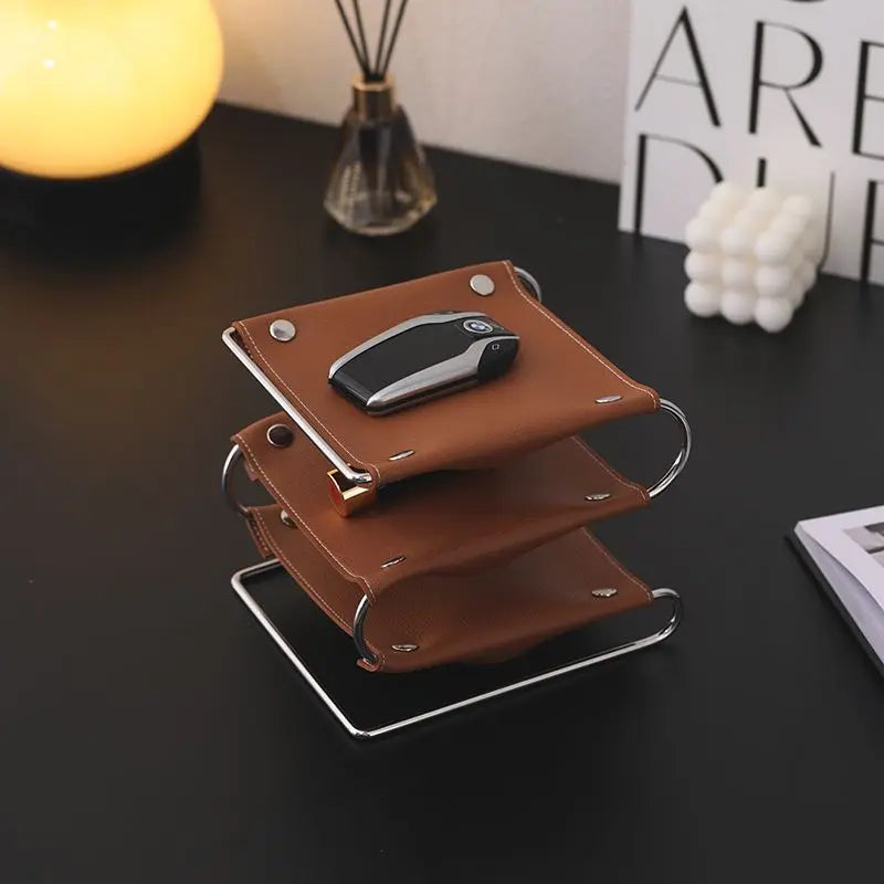 support de rangement multifonction en cuir et acier inoxydable - vue 4 sur 12