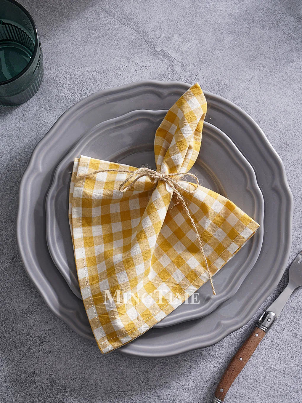 Serviette de table coton motif vichy style campagne - vue 5 sur 7