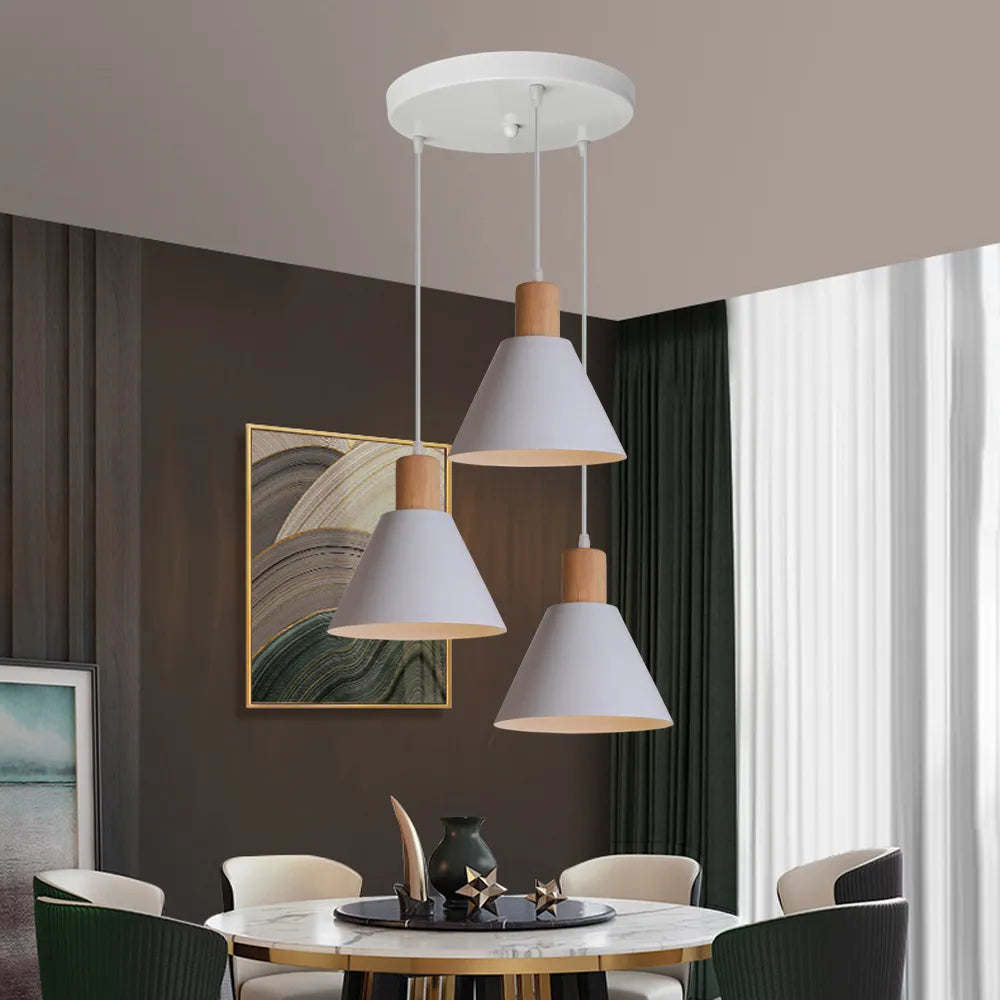 lamp suspension simple led nordique blanc 1/3 têtes - vue 3 sur 11