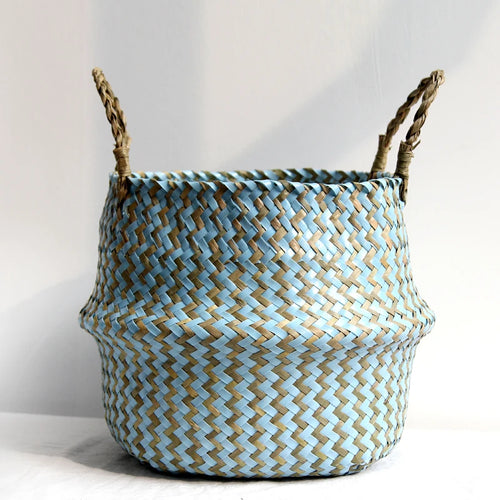 paniers de rangement en osier boho décor pliables fait main - vue 2 sur 8