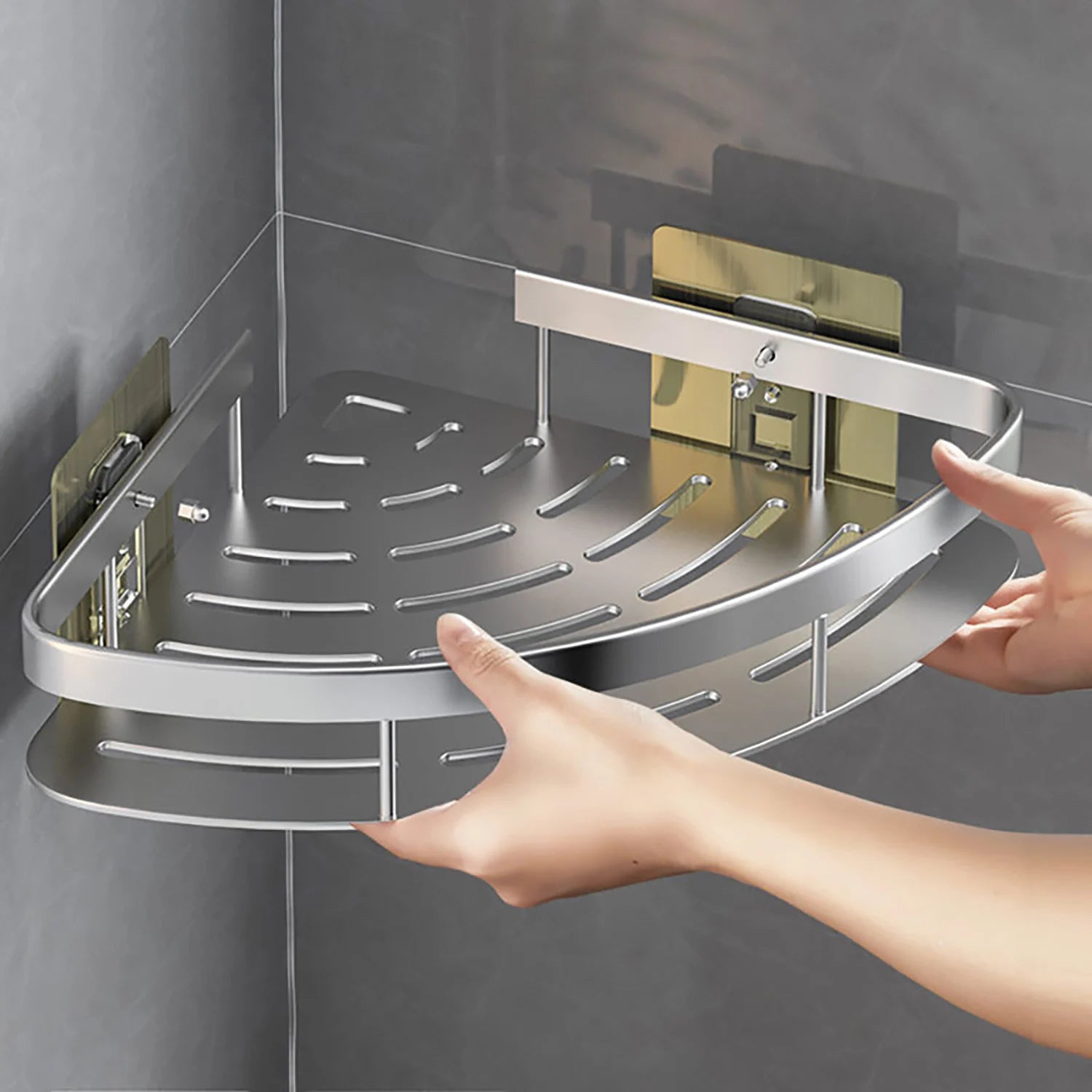 étagère d'angle murale sans perçage pour douche et serviettes - vue 7 sur 18