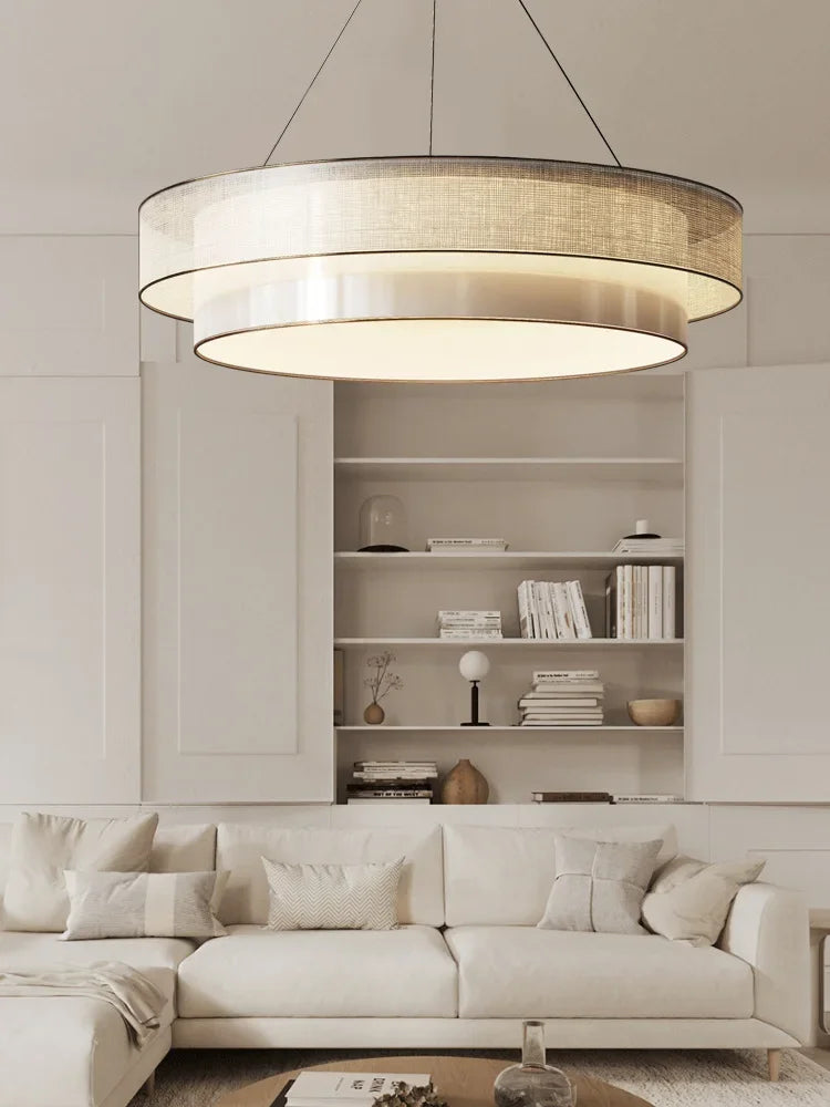 lustre circulaire style chinois zen en tissu pour ingénierie - vue 3 sur 8