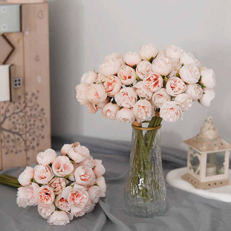 bouquet de 27 roses et pivoines artificielles en soie décoratif - vue 5 sur 12