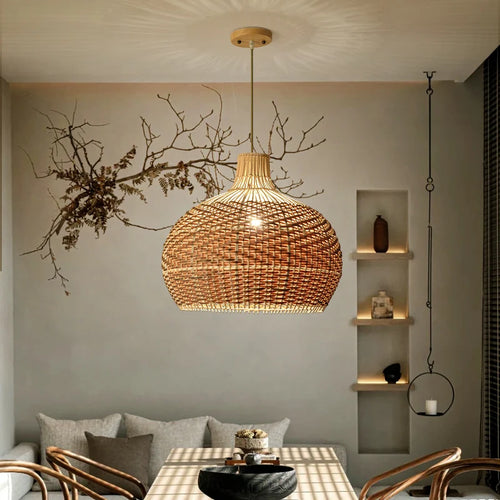Suspension Vintage tissée en rotin