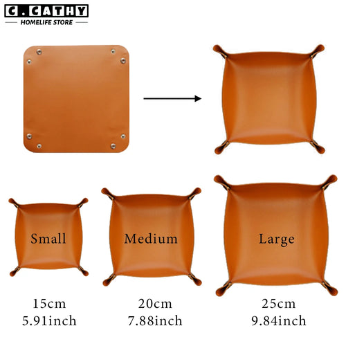 plateau pliable en cuir pour rangement divers et décoration - vue 3 sur 13