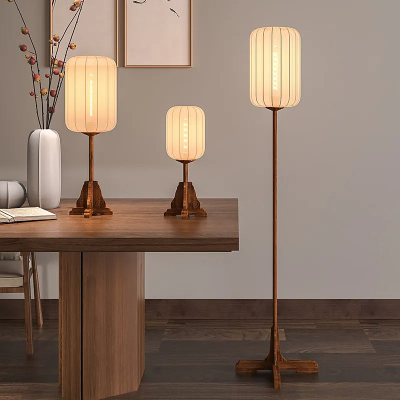 Style Vintage lampadaire tissu bois cuivre chambre d'hôtel salon Restaurant salon de thé luminaires E27 ampoule - vue 3 sur 9