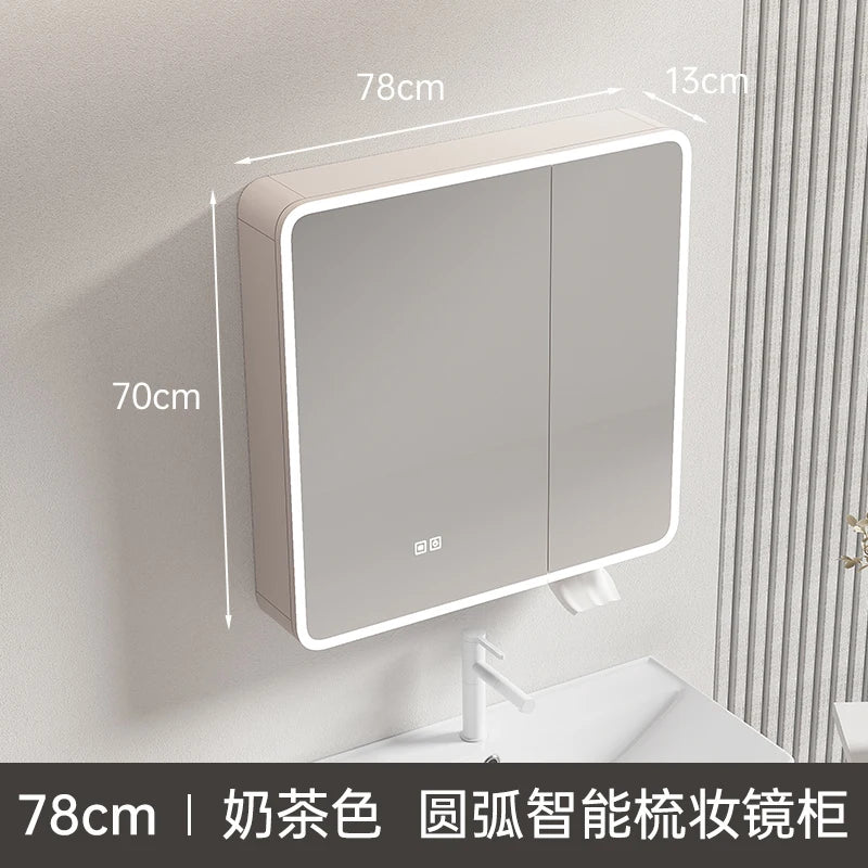 armoire circulaire en aluminium avec miroir éclairage intelligent et rangement - vue 22 sur 32