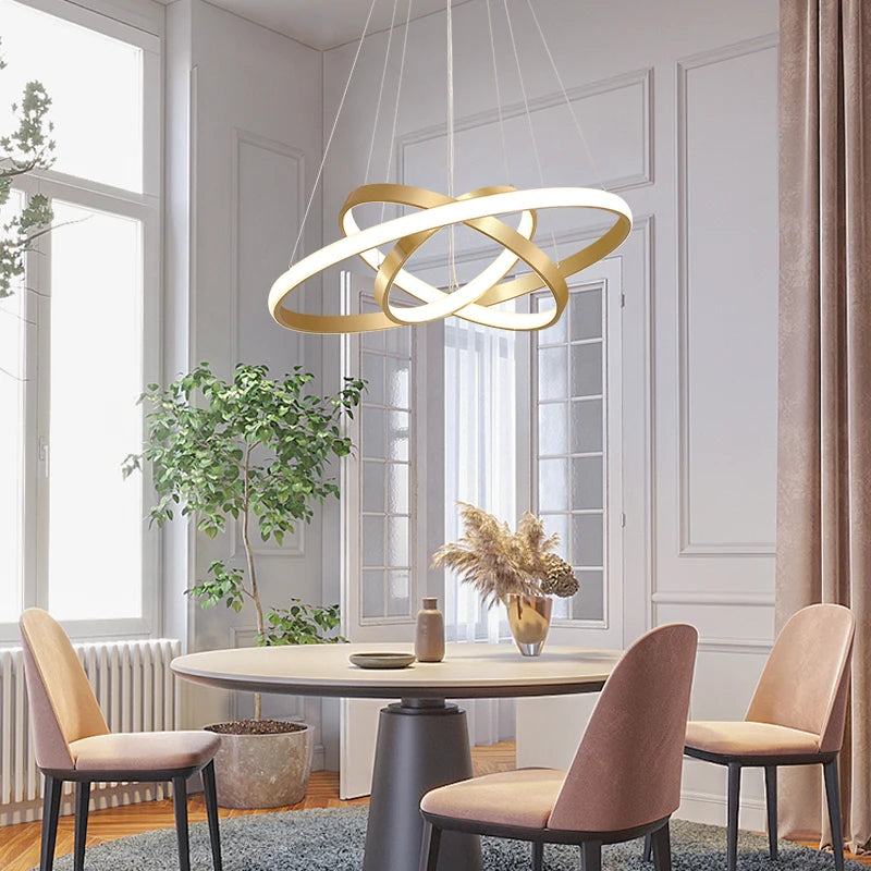 lustre moderne style nordique avec télécommande et anneau lumineux - vue 5 sur 30
