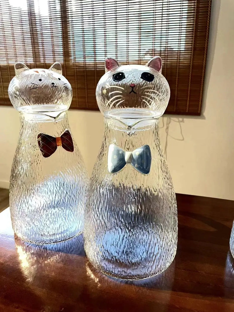 carafe en verre résistant motif chat style ludique