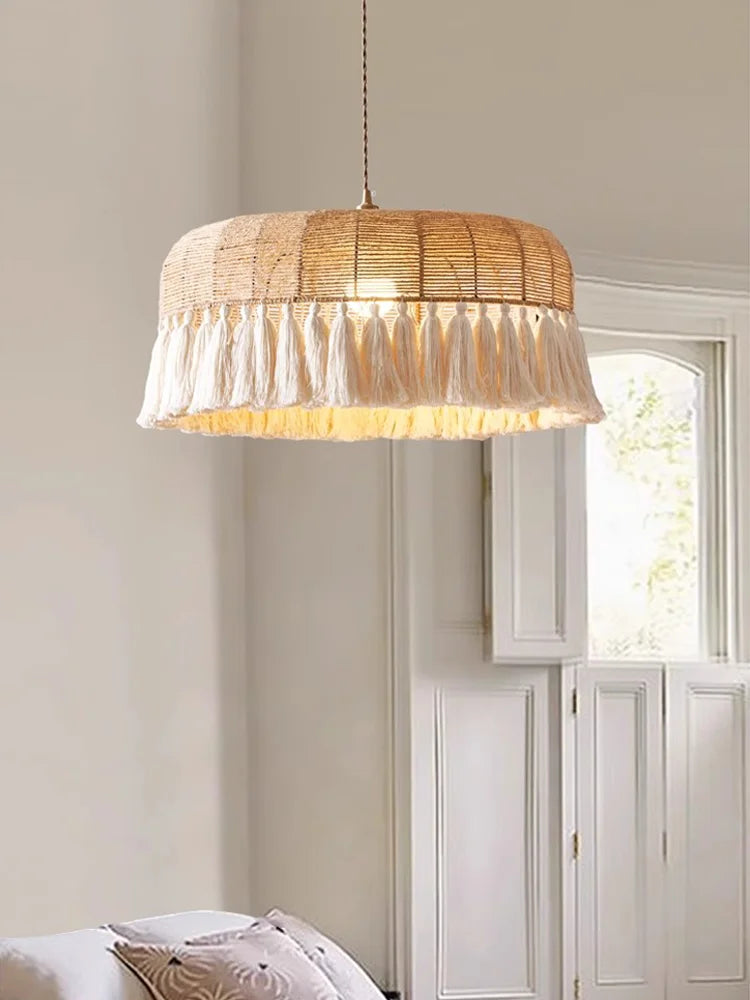 lustre à LED en corde de chanvre pour décoration intérieure - vue 7 sur 9