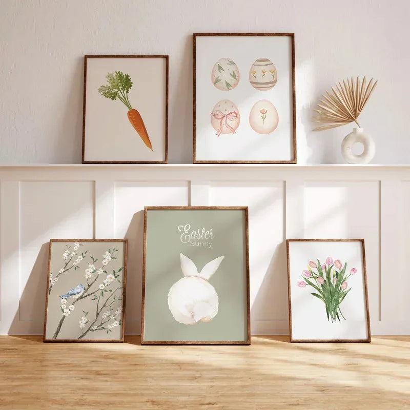 affiches de pâques lapin oeuf fleur décoration printanière murale