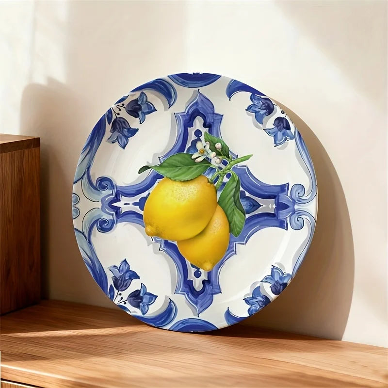 assiette decorative citron motif tranches style grec ceramique