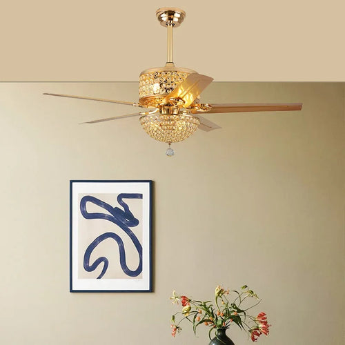 ventilateur de plafond en cristal avec télécommande et lumières - vue 4 sur 9