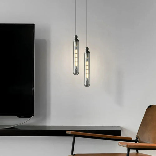 lustre nordique en verre transparent avec cordon réglable et ampoule en cuivre - vue 3 sur 8