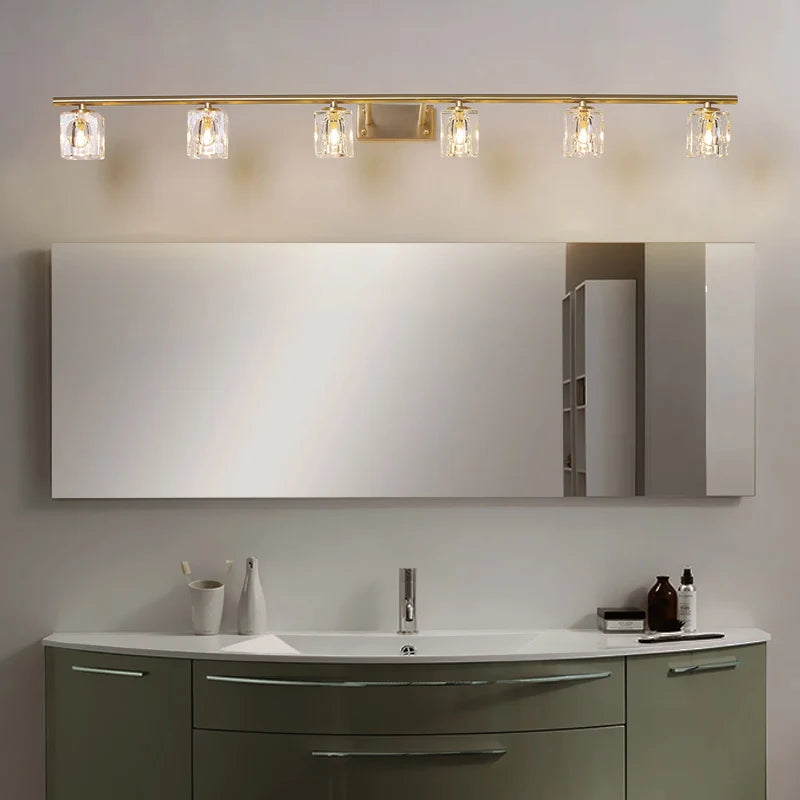 Led personnalité mode tout cuivre cristal miroir phare moderne Simple Anti-buée salle miroir phare - vue 2 sur 15
