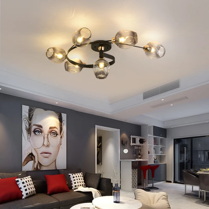 Suspension de plafond LED nordique pour salon salle à manger cuisine chambre moderne verre moléculaire suspendu lustre éclairage à la maison - vue 4 sur 12