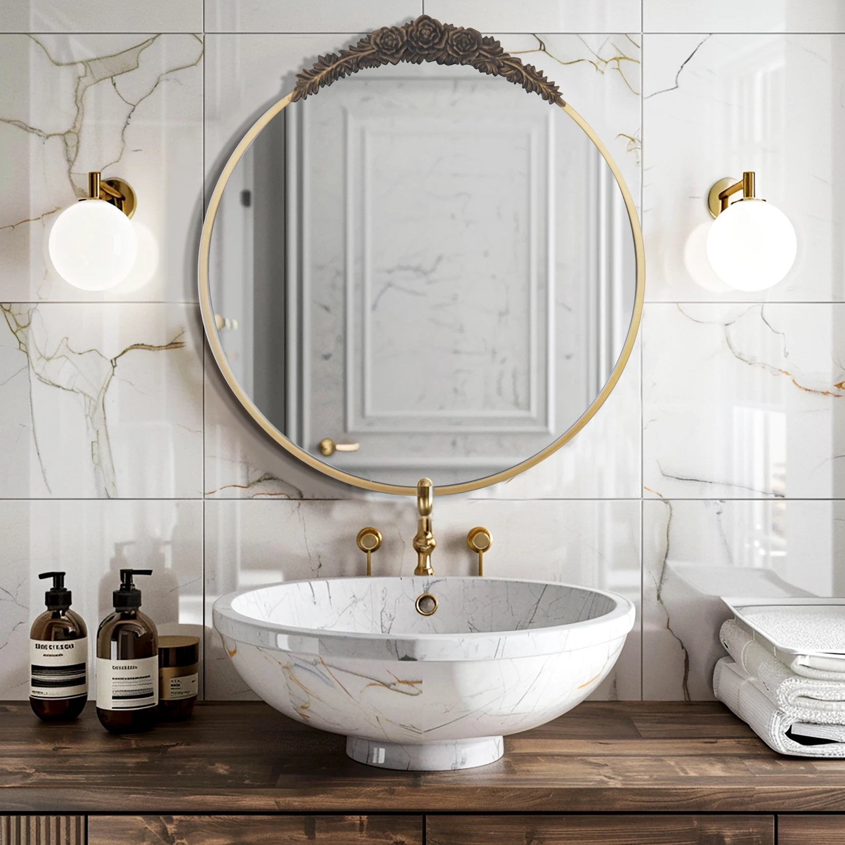 miroir baroque vintage en laiton avec cadre en métal décoratif