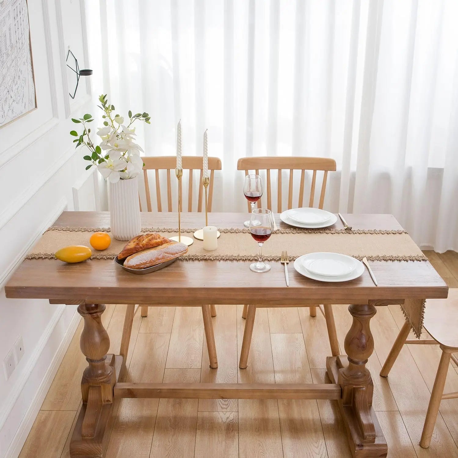 Chemin de table jute macramé style rustique beige - vue 5 sur 7