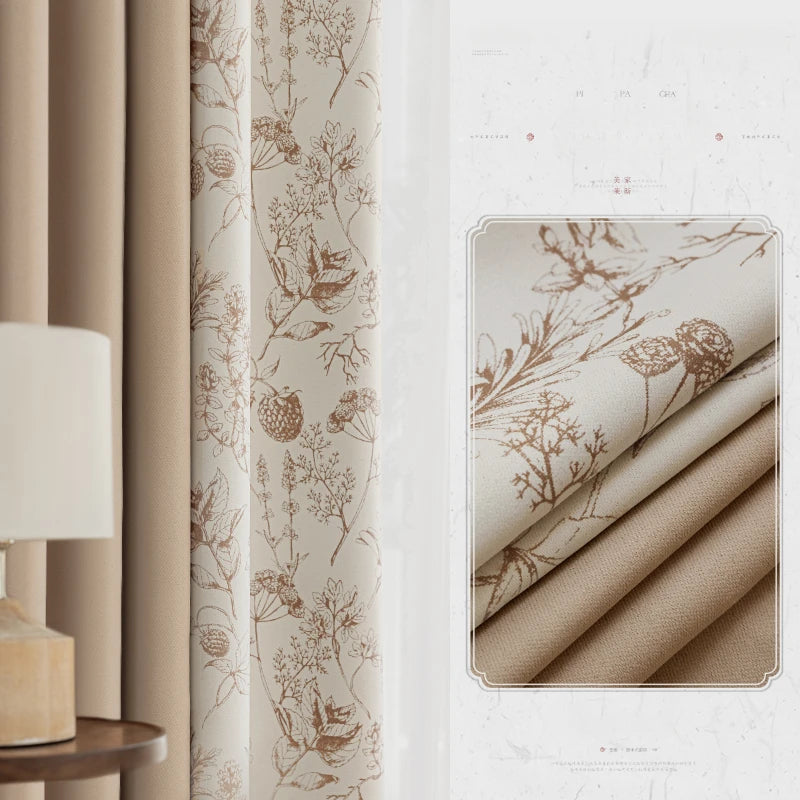 Rideau floral style chinois occultation partielle pour salon