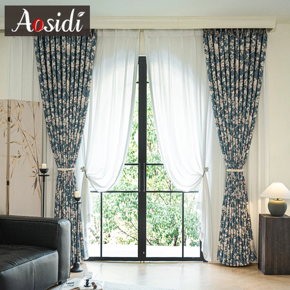 Rideau occultant motif feuillage pour chambre salon - vue 3 sur 8