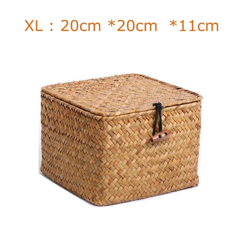 panier de rangement en algues tissé à la main avec couvercle - vue 12 sur 14