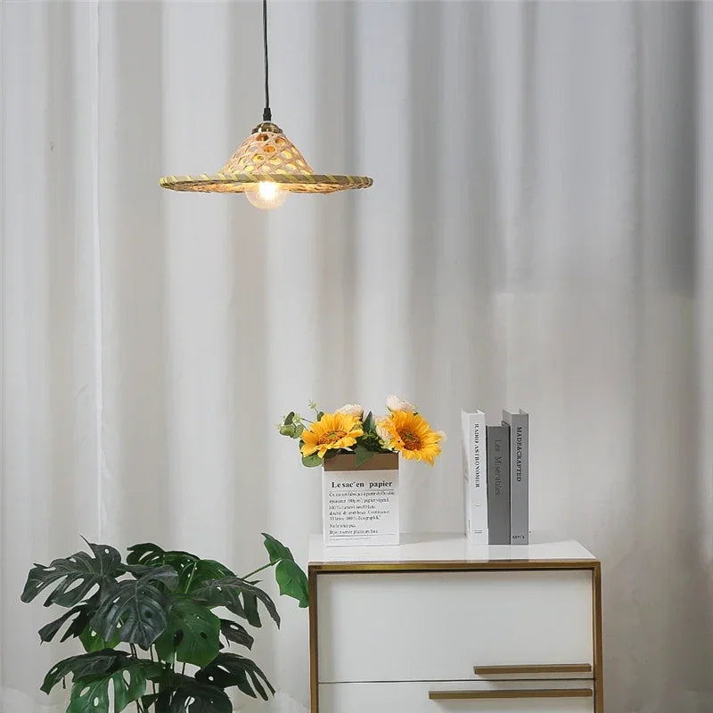 lustre d'art fait main en bambou naturel style chinois led - vue 5 sur 7