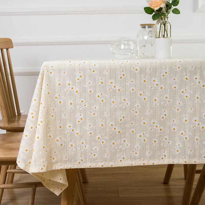 Nappe coton brodée marguerites style coréen table cuisine