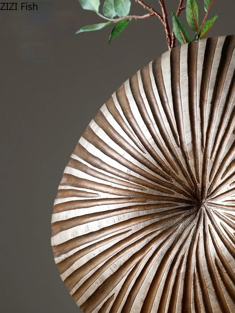 vase floral en résine à fleurs moderne rayures bois - vue 5 sur 10