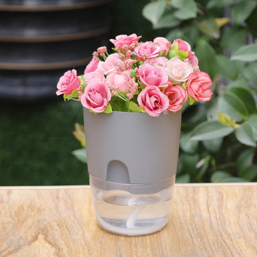 pot de fleurs en plastique avec arrosage automatique et corde absorbante - vue 6 sur 8