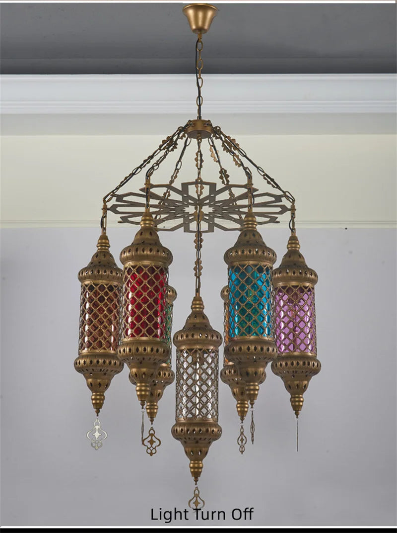 lustre industriel rétro en fer et verre coloré pour établissements asiatiques - vue 3 sur 14