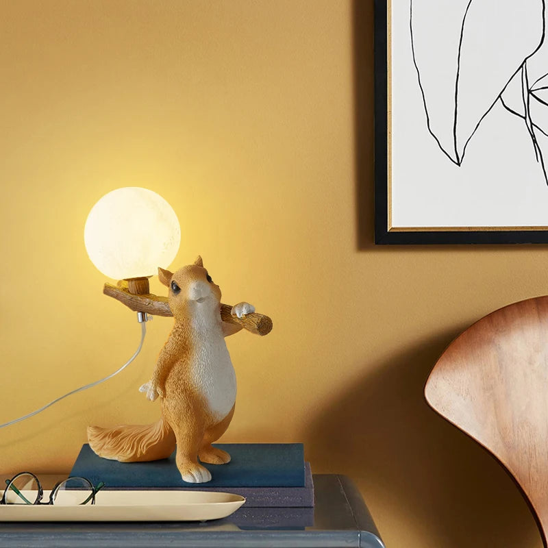 Nordique créatif LED dessin animé Animal écureuil lampe de Table chambre lampe de chevet bureau chambre d'enfants lampes décoratives - vue 6 sur 6