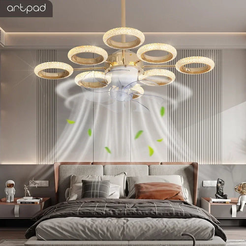 ventilateur de plafond led cristal artpad avec télécommande dimmable - vue 2 sur 8