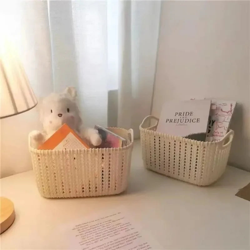boîte de rangement en rotin avec poignée pour bureau et vêtements - vue 4 sur 8