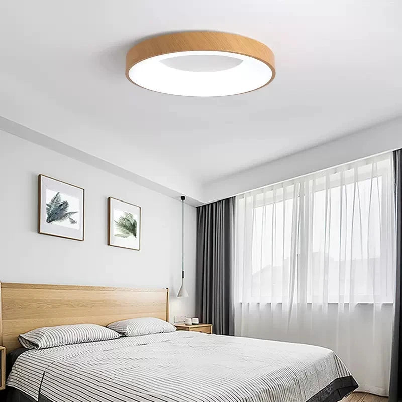 Plafonnier Led rond Ultra-fin en Grain de bois - vue 3 sur 16