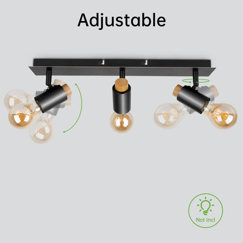 plafonniers Kimjo noir bois rotatif Spot luminaires plafond E27 - vue 5 sur 6