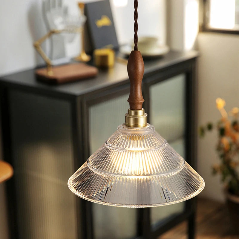 Suspension en verre pour salle à manger lustre d'îlot de cuisine moderne cuivre/bois Art Suspension lampe suspendue E27 Luminaire - vue 7 sur 10