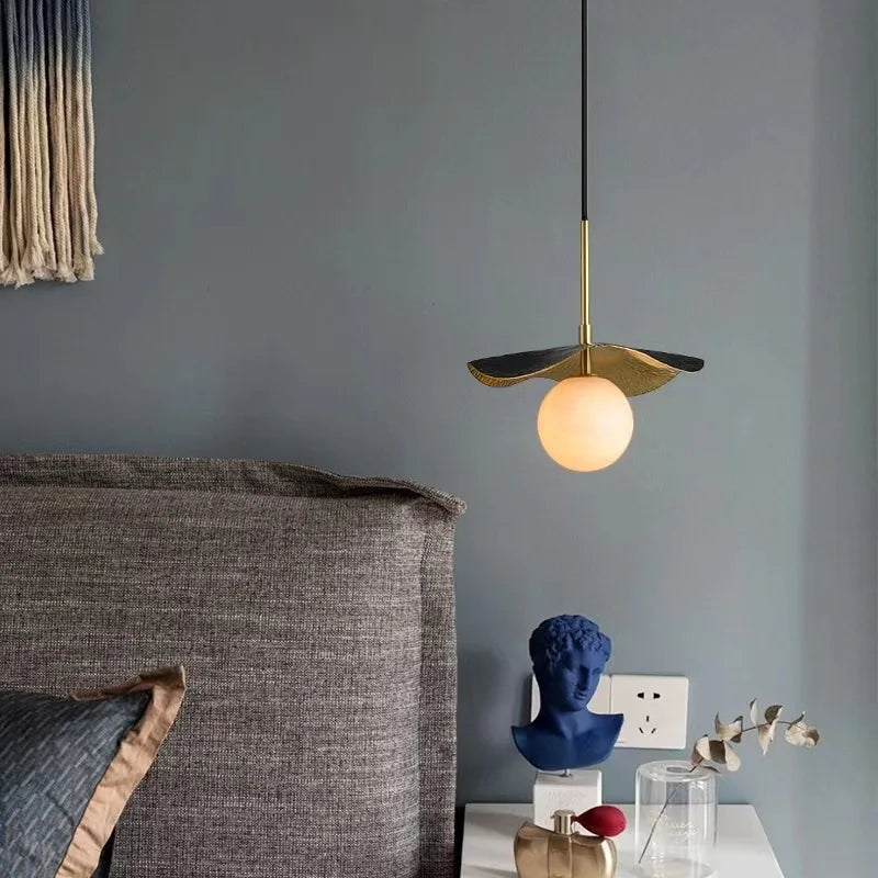lustre 	 en cuivre avec boule de marbre naturel - vue 3 sur 7