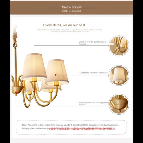 lustre à led en cuivre américain pour décoration intérieure élégante - vue 5 sur 12