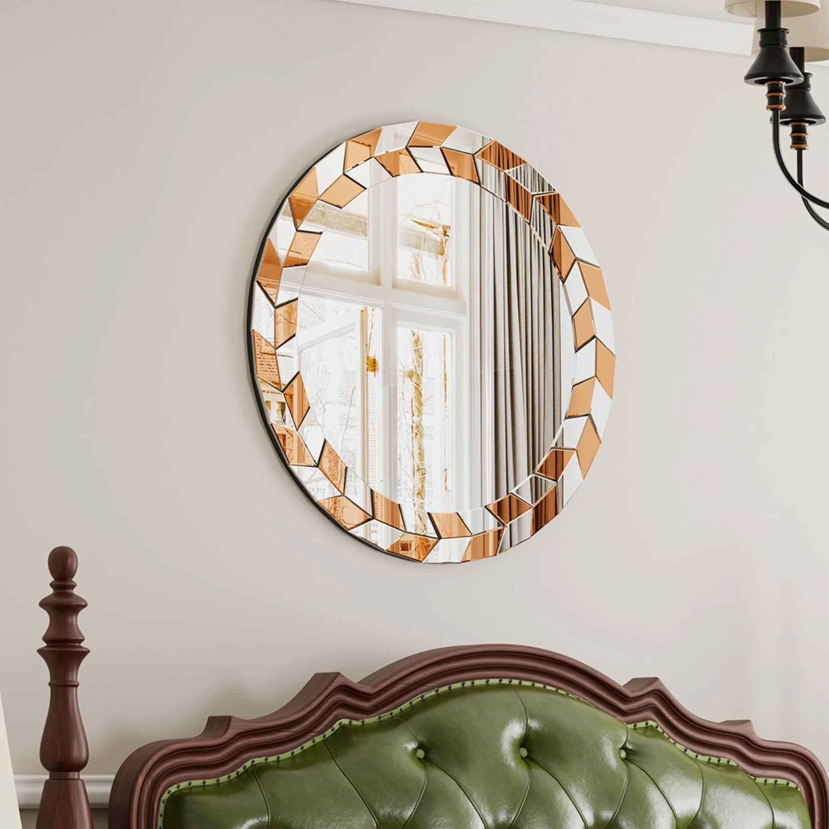 grand miroir décoratif rond avec cadre en verre biseauté style moderne - vue 5 sur 7