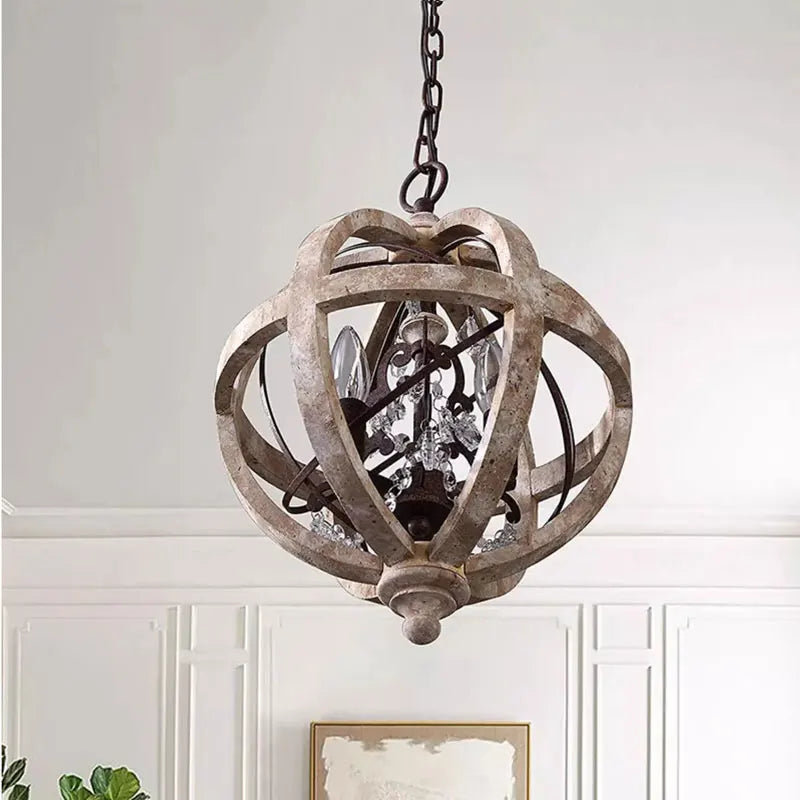 lustre en bois style campagne américaine avec détails en cristal - vue 4 sur 6