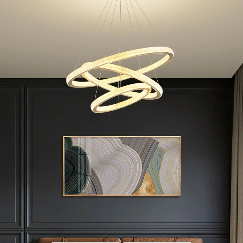lustre en cristal moderne avec anneau à led pour décoration intérieure