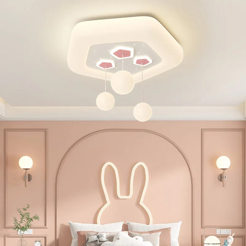 Full Spectrum Pink White Cloud Ceiling Lamps with Hanging Ball AC220V Nursery School Children Bedroom Kids Room Chandelier Light