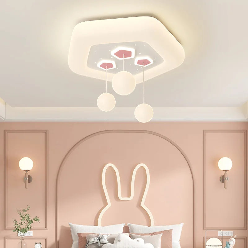 Full Spectrum Pink White Cloud Ceiling Lamps with Hanging Ball AC220V Nursery School Children Bedroom Kids Room Chandelier Light - vue 4 sur 15