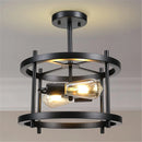 plafonnier rétro semi-encastré 2 lumières bois vintage pour ferme industrielle